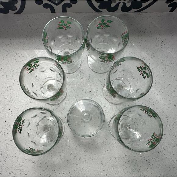 Vintage Bartlett-Collins Thumbprint Holly Pattern Goblets Set of 6 Mid Century - Picture 4 of 4